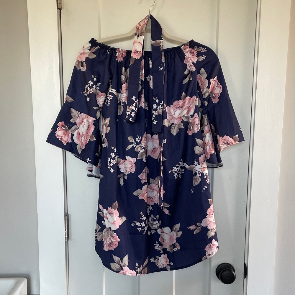 Floral Off-Shoulder Navy Dress